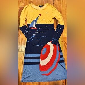 Vintage Ralph Lauren Black Label Silk Sailing Beach Theme Midi Dress SZ: M